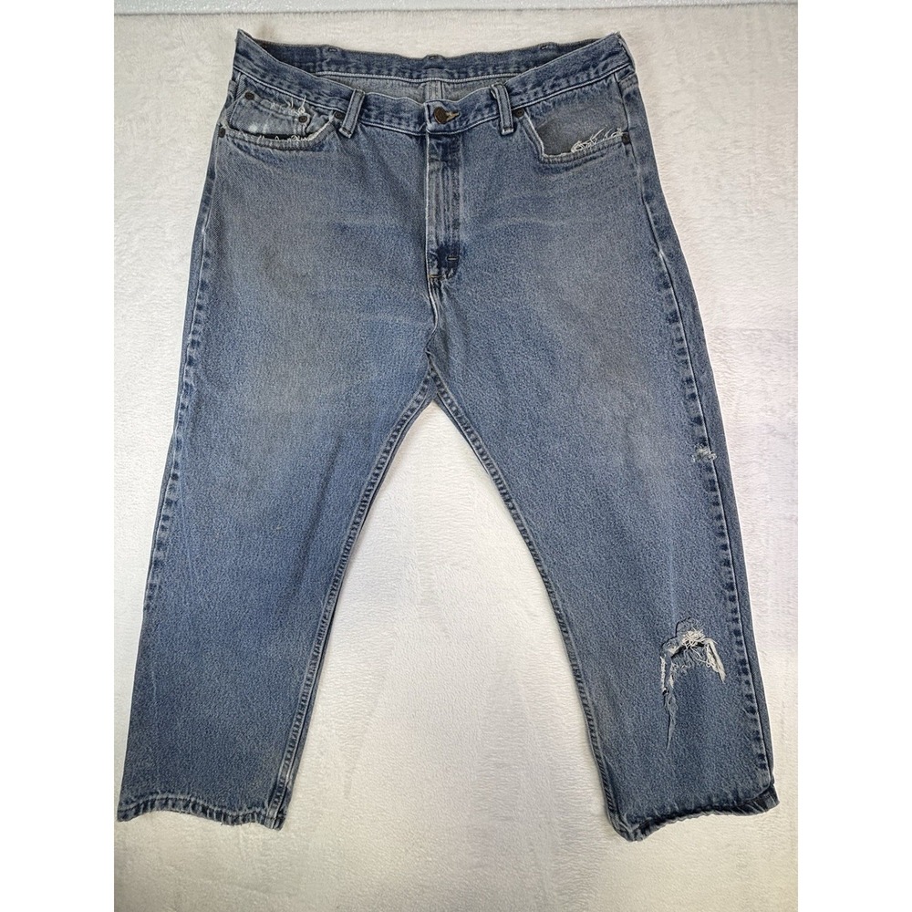 Wrangler Jeans Mens 38x30 Blue Relaxed Fit Denim Straight Leg Distressed Mens